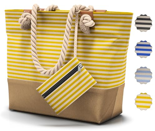 furora HOLIDAY Bolsa Playa Grande XL - Mujer, Hombre - con cremallera y 2 bolsillos interiores (para bañadores mojados y objetos de valor) asa cómoda, ligera, grande, impermeable