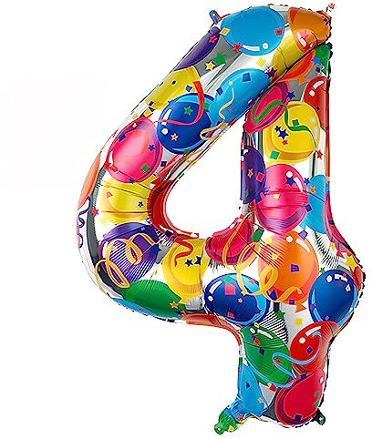Ponmoo 40 inches Foil Balloons Numbers 4 Multicolour (101cm), Inflatable Helium or Air, Giant Balloon Number 0-9, 10-29, 30-100, Grand Balloons for Anniversary Wedding Birthday Party Decoration