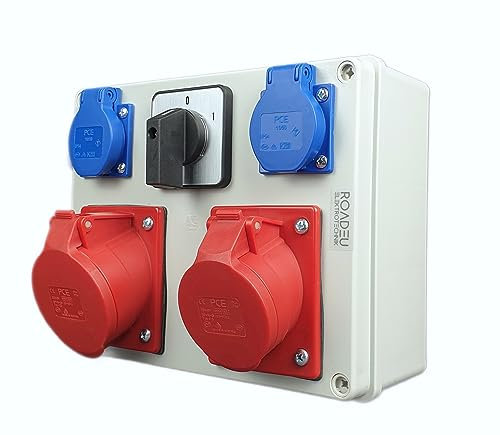 RoadEu - Coffret de Chantier, Répartiteur électrique mural et prises 32A/16A - 230V - Prise murale avec interrupteur principal - IP44 - Répartiteur de courant de construction