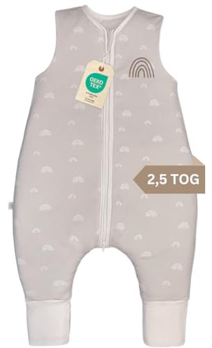 DIKOS® Schlafsack mit Füßen Winter 2,5 TOG (Gr. 100) REGENBOGEN grau | Winterschlafsack/Ganzjahres Schlafsack mit Beinen aus 100% Baumwolle – OEKO TEX zertifiziert | Babyschlafsack für Mädchen/Jungen