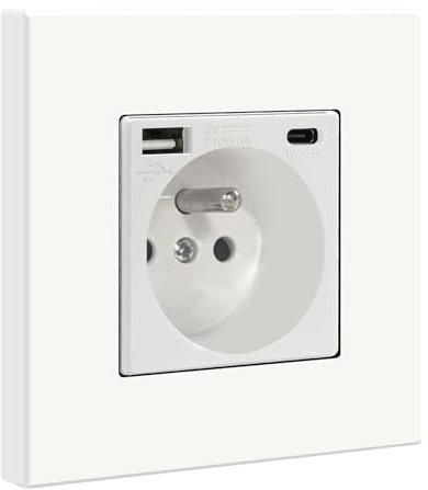 BSEED Prise Murale avec USB et 1 Type C,16A Prise de Courant Alternatif avec Panneau en Plastique,Multiprise Murale(Max 2.1A),Convient au Smartphone,à la Tablette (1 Prise avec USB et Type C,Blanc)