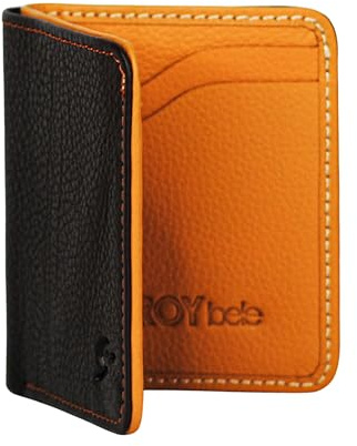 ROYBELE Mens Wallet, RFID Blocking, Leather, Card Holder, 6 Cards, Cash, Slim Minimalist, Front Pocket (Brown Gold).