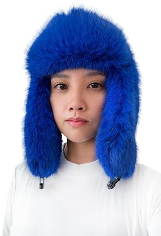Lina & Lily Cappello Aviatore Trapper Donna Invernale in Pelliccia Sintetica Pelo Lungo (Blu Reale)