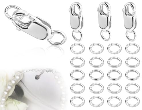 KAPSING Set di 3 chiusure a catena,chiusura a moschettone in argento sterling 925,chiusura a moschettone con 20 anelli aperti,accessori per connettori con chiusura per gioielli per bracciale(argento)
