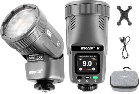 JINBEI MIQATO H1 Flash Cobra LED bicolor 2700K-6500K + Flash GN28, lámpara de vídeo de 12 W con 4 modos (TTL/HSS/Master / Iluminación continua), 4150 Lux, 405 g, para fotografía Pro y estudio