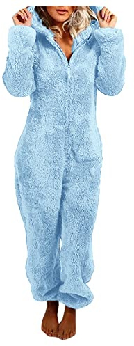 Cexiakong Combinaison longue d'hiver en fourrure pour femme - En polaire - Combinaison en peluche - Combinaison longue - Doublure thermique - Combinaison d'hiver chaude et douce