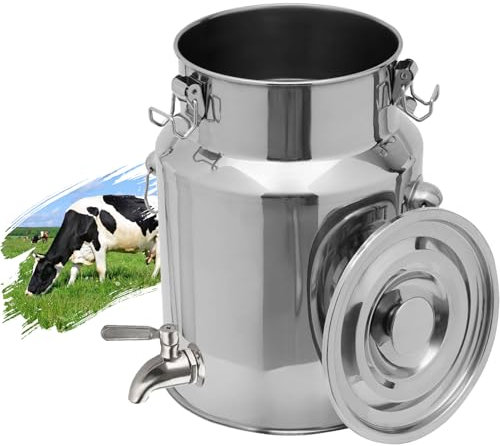 Adima 5L/9L/14L/18L Pot à lait en acier inoxydable Bidon à Lait Bidon de transport de lait de ferme Pichet à lait Pot À Lait Hermétique en INOX avec Couvercle Et Robinet,5L