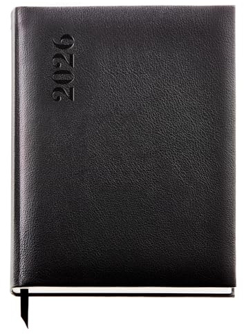 Miquelrius - Agenda 2026 día por página, Planificación diaria, Tamaño grande similar A4 (210 x 270 mm), Cubierta rígida cosida en símil piel, Español-EN-PT, Negra