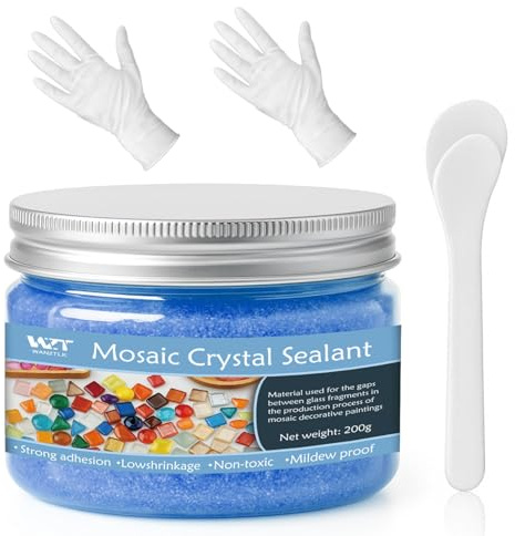 WAN2TLK Malta per mosaico di cristallo blu, 200 g, accessori per piastrelle a mosaico, per lavori artigianali, non necessita di acqua, asciugatura rapida, essenziale per stuccatura fatta a mano, per