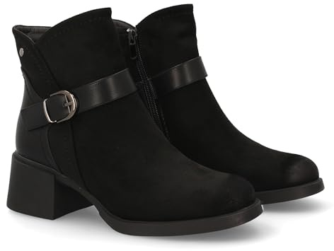 shoes&blues.es 95216 Botin Mujer con Diseno Moderno y Detalle de Hebilla Lateral. Tacon Ancho Comodo, Ideal para Otono Invierno. Negro Talla 39
