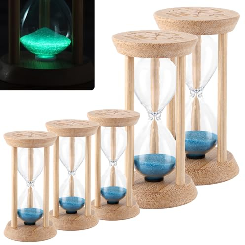 MIVIDE 5 Stück Sanduhr 1/3/5/10/15 Minuten, Sanduhren Set Leuchtende und Standard, Sanduhren Set für Kinder, Küche, Büro, Spiel Timing
