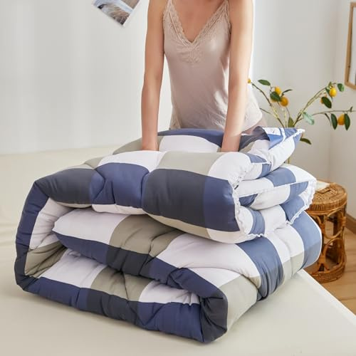Odot Edredón Invierno Cama 150 180, Edredon Nordico Sin Funda Invierno Reversible Acolchado para Cama Ligera y Respirable Manta de Suave para Días Frío (Cuadros Azules,150x200cm)