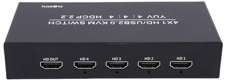 Diyeeni 4x1 HDMI KVM-switch, 4K@60Hz KVM-switch med 4 USB-portar, för 2 Datorer Som Delar Bildskärm Tangentbord Mus Hårddiskar Skrivare, Stöd för EDID, med 4 USB-kablar