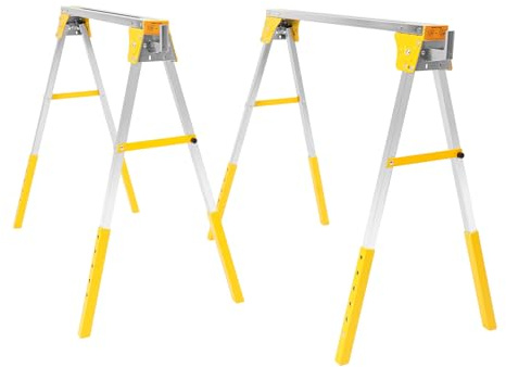 2 cavalletti pieghevoli per ponteggi, portata 1200 kg, in metallo, 6 altezze regolabili, pieghevole, per magazzini, fabbriche, colore giallo