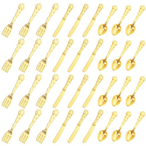 Gogogmee Lot de 12 Set de Mini Couverts en Alliage Doré Ensemble de Vaisselle Miniature pour Maison de Poupée Modèle de Vaisselle Miniature Réaliste Accessoires la Cuisine pour Jeu