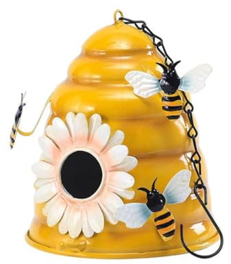 Maqulae Beehive Bird Houses Iron Hanging Birdhouses Garden Bird Houses Small Sized Yellow (yellow)