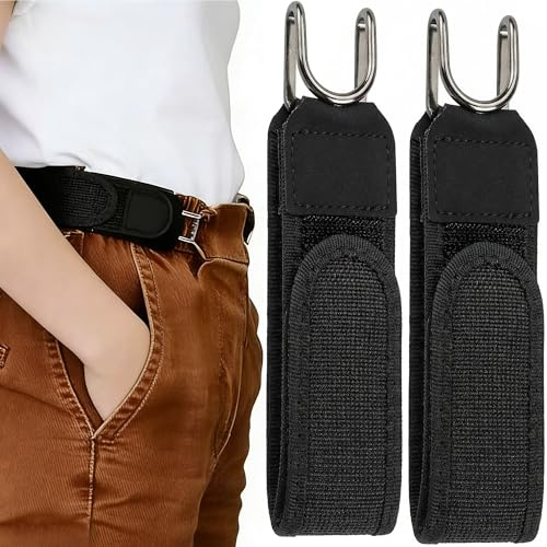 Hankousi 2 piezas de cinturón elástico con gancho metálico, cinturones ajustables sin hebilla para hombre y mujer con cierre de, cinturón táctico y accesorio de moda (negro)