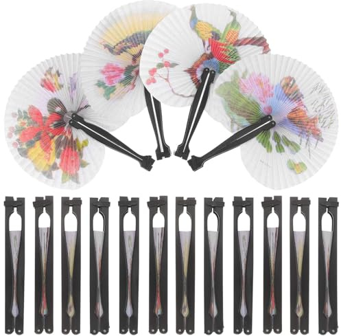 BESTOMZ Ventaglio di Carta Pieghevole Rotondo Decorativo, Leggero e Portatile, 20 Pezzi, per Balli e Feste, Stile Cinese con Motivi Floreali Stile Casuale