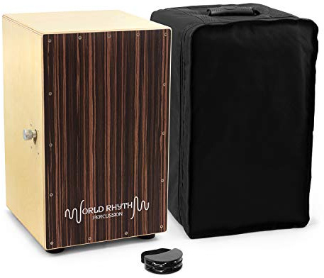 World Rhythm svart sandelträ Cajon trumma med justerbar ormar & fot Tamburin