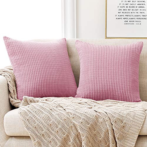Deconovo Set of 2 Super Soft Grid Corduroy Large Cushion Covers 55cm x 55cm, 22x22 Inches Grid Square Throw Pillow Cases Cushion Protectors, Solid Cushion Covers for Living Room(Baby Pink, 2 Pieces)