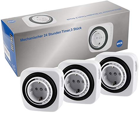 Mechanischer 24 Stunden Timer, Plug-in Zeitregler, Mechanische Zeitschaltuhr mit Kindersicherung - Weiß - 3 Stück