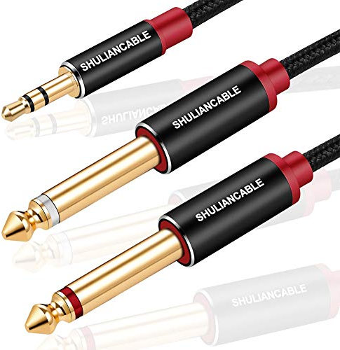 SHULIANCABLE 3,5 mm auf 2X 6,35 mm Stereo Audio Kabel, Mono Y Splitter Audio Kabel Digital Interface Instrument Kabel Unterstützt für Mixer, Audio Recorder, Gitarre, Verstärker, Mikrofon (2M)