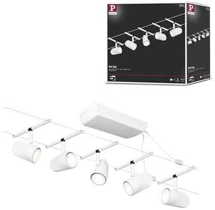 Paulmann CorDuo, sistema di cavi per faretti, 94467, set di base Cup, massima CC 5 pezzi da 10 Watt l’uno, estensibile, bianco, opaco, in plastica/metallo, GU 5,3, senza lampadine