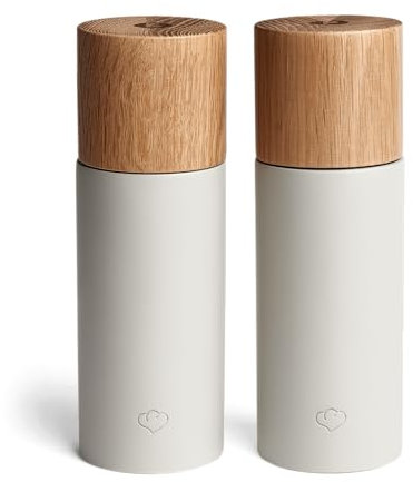 SPRINGLANE Moulin à sel et à poivre en bois de hêtre et béton, moulin à épices, moulin à piment, broyeur en céramique réglable (Gris)