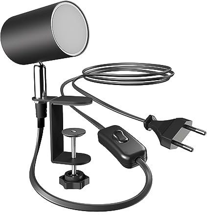 ledscom.de Lampada a morsetto WAIKA, interruttore, nero opaco, incl. lampada LED GU10, dimmerazione a 3 livelli: max. 609lm bianco