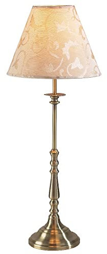 Antique Brass Vintage Candlestick Table Lamp with Cream Damask Shade | 55cm Height | 1 x SES E14 Lamp Bulb Required (Not Included) | Inline Switch | UK Approved | Metal Lathe Turned Column