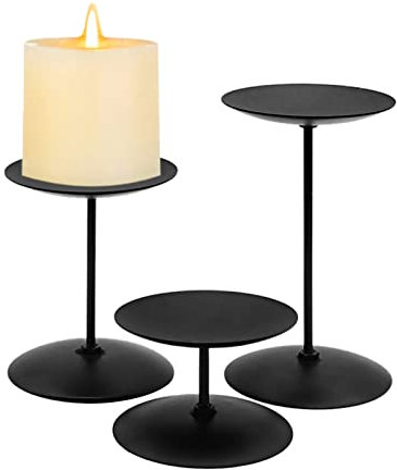 LdawyDE porta candele, 3 candelieri vassoio in metallo nero portacandele candela a stelo portacandele dellavvento per la decorazione della tavola Matrimonio Halloween Decorazione natalizia