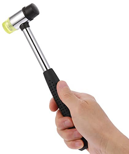 Thinp Martillo de Goma Suave Negro Martillo de Cara Suave de Doble Cara Martillo Pequeño con Mango Antideslizante, para Manualidades de Cuero Herramientas de Mano de Bricolaje
