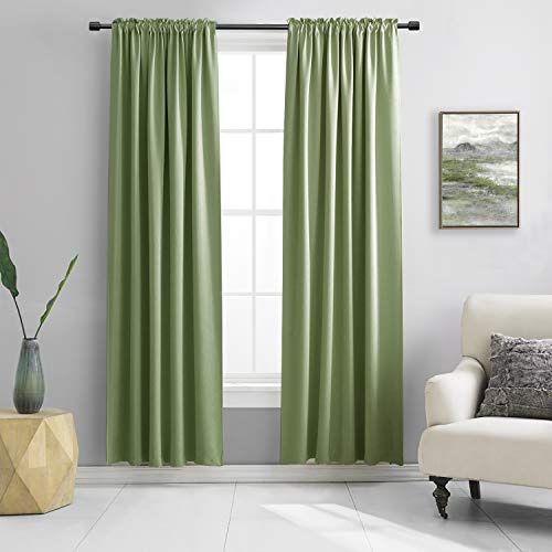 DONREN Sage Green Blackout Draperies Curtains for Bedroom - Thermal Insulated Solid Rod Pocket Curtain Panels (52 x 84 Inches,2 Panels)