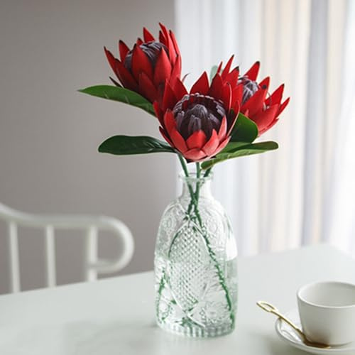 NatureMan 3 fiori artificiali in seta artificiale, cinaroidi proteici, composizioni floreali in plastica, bouquet decorativo per matrimoni, centrotavola (rosso)