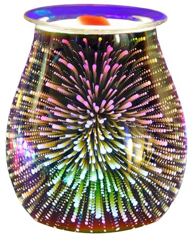 Makimoo quemadores eléctricos de hierro fundido de cera, quemador de aceite, calentador de cera, lámpara de aceite de luz nocturna para la decoración del hogar (Fuegos artificiales en 3D)
