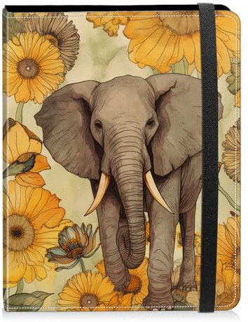 Photo Album 4x6 Photos - 60 Photos Capacity PU Leather Cover Photo Album with Strong Elastic Band, Portable Picture Album for Family Wedding Wedding Anniversary, Cartoon Elephant Sunflower
