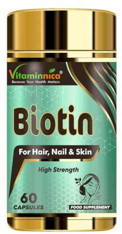 Vitaminnica Biotin 10000 mcg Vegetable Capsules - High Strength Formula - Supports Hair Growth, Glowing Skin, Energy & Vitality - Suitable for Vegans - Pack of 60-2 Months Supply