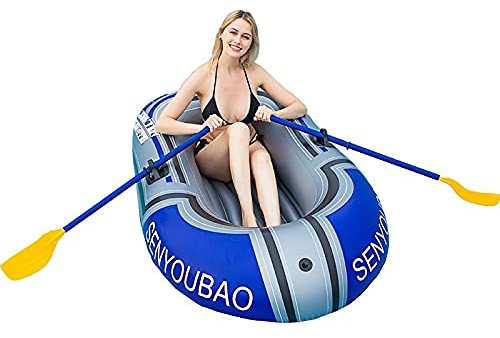 WolFum Großes Schlauchboot-Set für Erwachsene – aufblasbares Fischerboot, aufblasbares Kajak für 2 Personen mit Rudern, blau, 1 Kajak, Wassersport