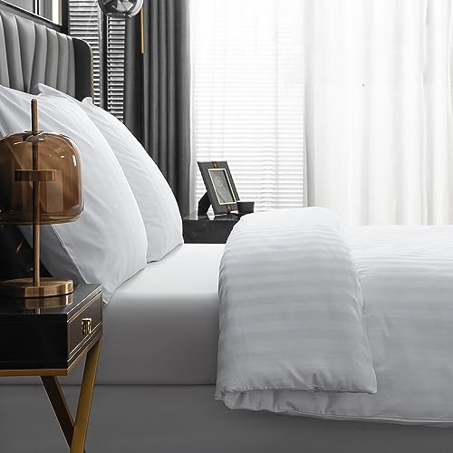 Amolavet Hotel Bettwäsche 200x200 Baumwolle Weiß 3teilig Set Mako Satin Damast Streifen mit Reißverschluss 100% Baumwolle Ganzjährig Luxus Hotelqualität