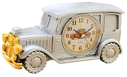 Ciieeo Elegante Reloj Despertador de Escritorio con Diseño de Coche Vintage Plateado para La Mesita de Noche de La Oficina en Casa