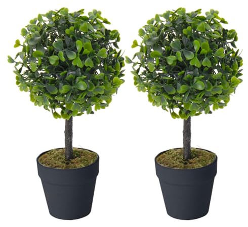 Murago - 2er Set Künstlicher Buchsbaum im Topf schwarz ca.23cm - künstliche Pflanzen Grün Bäume klein Mini klein Wohnzimmer Badezimmer Küche Büro Fensterbank Tisch Dekoration