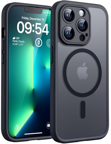 TOCOL für iPhone 13 Pro Hülle 6,1 Zoll, Kompatibel mit MagSafe, Vollständiger Kameraschutz Stoßfest Kratzfest Transluzente Rückseite Magnetisch Handyhülle für iPhone 13 Pro Case, Schwarz