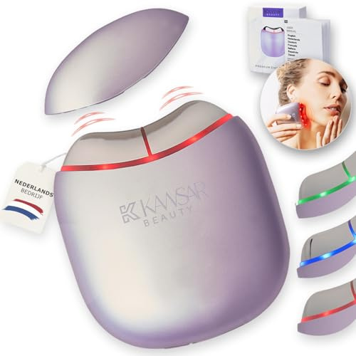 Kawsar Beauty EMS Gua Sha ansiktsmassage – blå, grön och röd ljusterapi – anti-aging-enhet för depuff, rynkreducering, kontur och jämn hy – EMS ansiktsyoga för alla hudtyper