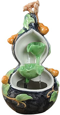 Fuente de escritorio Fuente de agua de mesa Fuente de escritorio para relajación en interiores Cascada con bomba automática Adornos de agua corriente de calabaza de cerámica Fuente de agua para interi