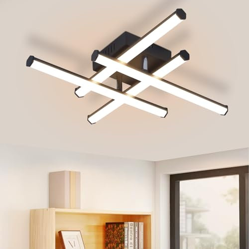 Homefire LED Deckenlampe Küche Deckenleuchte: Modern Küchenlampe Schwarz 24W Wohnzimmerlampe Anpassbare Form Design 3000K Warmweiß Licht Deckenbeleuchtung für Schlafzimmer Flur