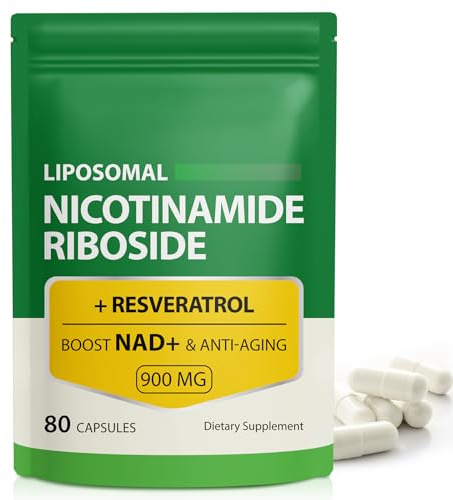 Liposomal NAD+ Supplement with Trans Resveratrol, NAD Nicotinamide Riboside Resveratrol 900mg Supplement for Anti-Aging, Energy, Focus - Gluten-Free, Non-GMO- 80 Capsules