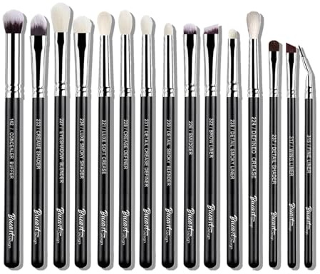 Bueart Design 15Pcs Pro Natural Hair Eyeshadow Makeup Brush Set kits for powder cream liquid eyeshadow blending, Luxury Professional Goat and Pony Hair Bristles Precision eyeshadow brushes