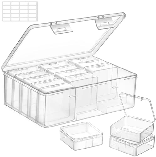 Lifewit Kleine Sortierbox mit kippsicherem Trennboden, 16 Teilige (5,36 x 5,36 x 2cm) Kunststoff Klar Mini Aufbewahrungsbox mit Fächern, Sortierkasten für Kleinteile, Perlen, Kunsthandwerk, Schmuck