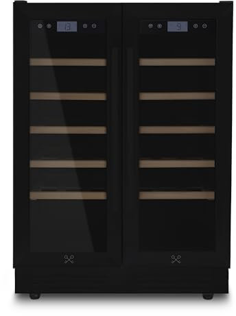 LES PETITS CHAMPS Cantinetta per vino CAVCEDB42 da incasso dual zone, 42 bottiglie, Black edition, due zone di temperatura regolabili da 5-20°C,vetro anti-UV, illuminazione, 10 ripiani in legno