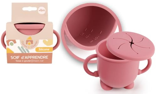 DORON & CHARLIE - Tasse À Gouter Avec Couvercle - Repas Enfant - 056730 - Rose - Silicone - 150 ml - Compatible Micro Onde - DME - Machine à Laver - Facile à Nettoyer - Tasse Bébé - À Partir de 4 mois